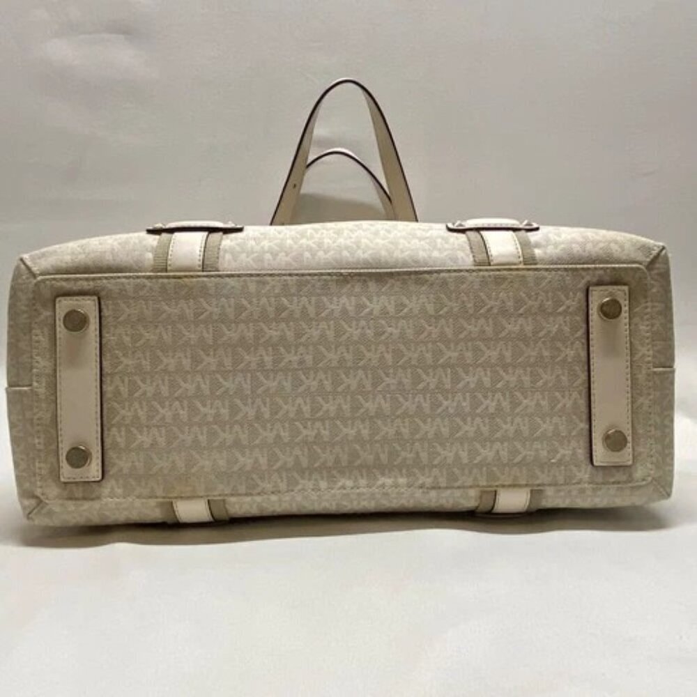 Michael Kors Griffin Large Logo Tote Natural Jacqard Canvas Leather Trim GUC - Picture 7 of 16
